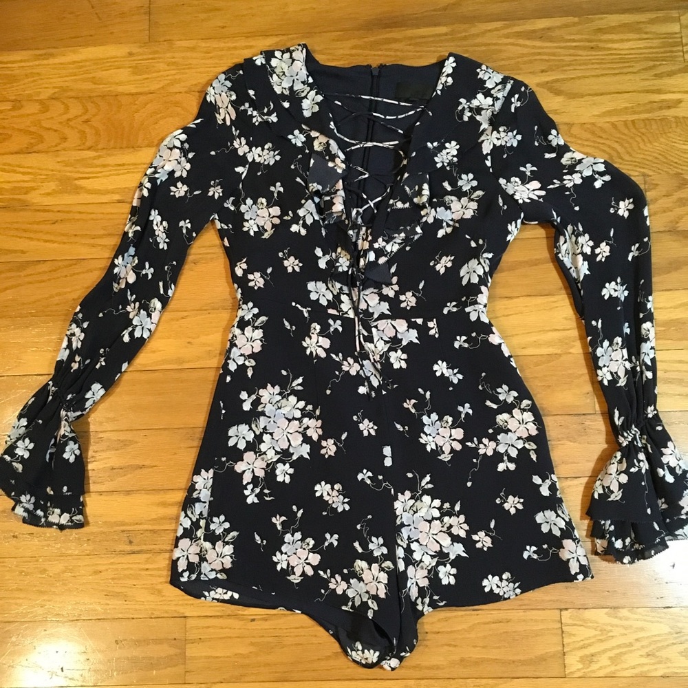 Intermix 100% silk Block with floral design long sleeve jumpsuit